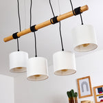 Lámpara colgante de racimo con pantalla de tambor de madera y lino de estilo minimalista escandinavo para cocina y comedor