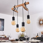 Lámpara colgante industrial vintage de doble viga de madera y grupo de bombillas Edison para comedor y sala de estar