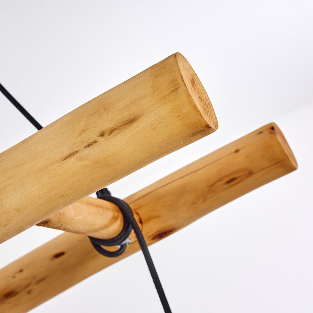 Lámpara colgante lineal escandinava rústica de madera y jaula geométrica de alambre para cocina y comedor