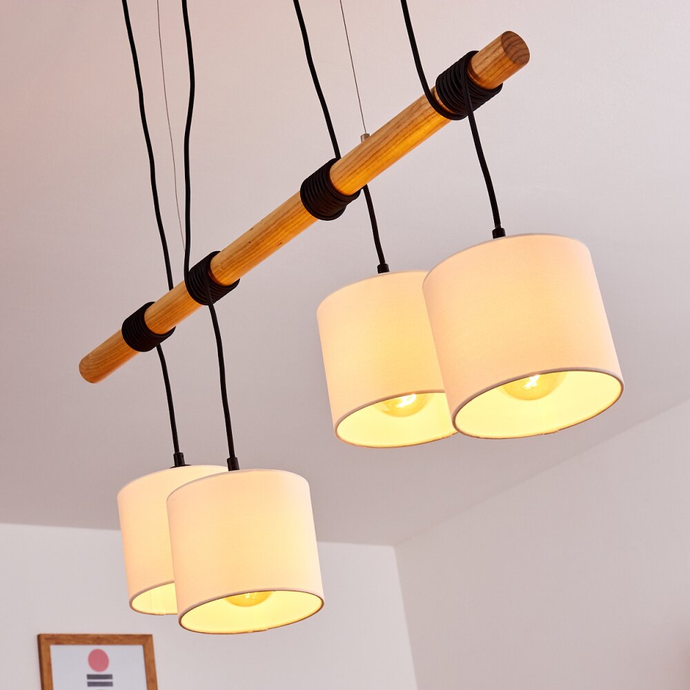 Lámpara colgante de racimo con pantalla de tambor de madera y lino de estilo minimalista escandinavo para cocina y comedor