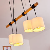 Lámpara colgante de racimo con pantalla de tambor de madera y lino de estilo minimalista escandinavo para cocina y comedor