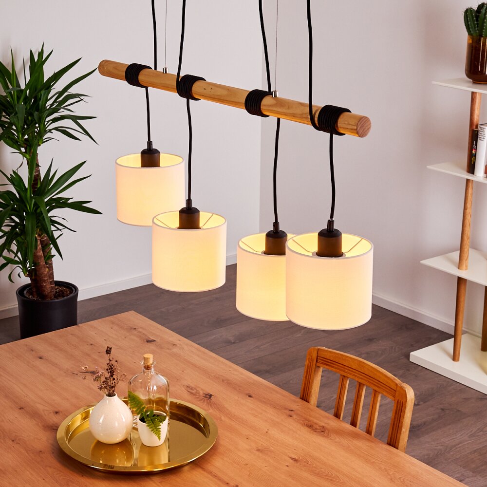 Lámpara colgante de racimo con pantalla de tambor de madera y lino de estilo minimalista escandinavo para cocina y comedor