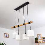 Lámpara colgante de racimo con pantalla de tambor de madera y lino de estilo minimalista escandinavo para cocina y comedor