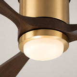 Ventilador de techo Mavren Soft Brass y nogal oscuro de Ø132 cm con luz LED y aspas de madera maciza 100% 