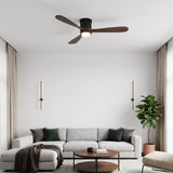 Ventilador de techo Mavren negro y nogal oscuro de Ø132 cm con luz LED y aspas de madera maciza 100% 