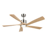 Ventilador de techo Amora cromo/madera clara de Ø132 cm con luz LED y aspas de madera maciza 100% 
