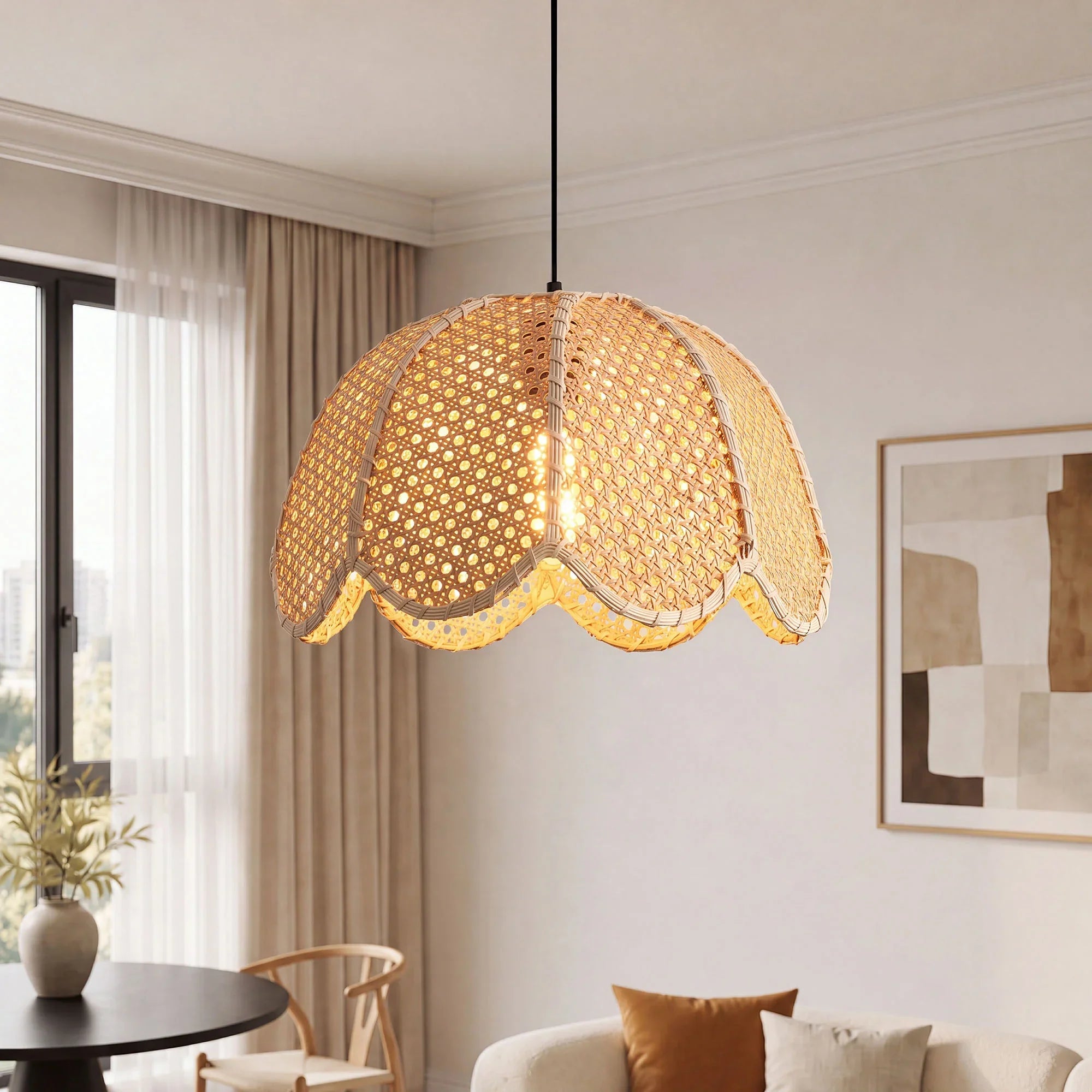 Natural Textured Lotus Rattan Pendant Light Ø40cm