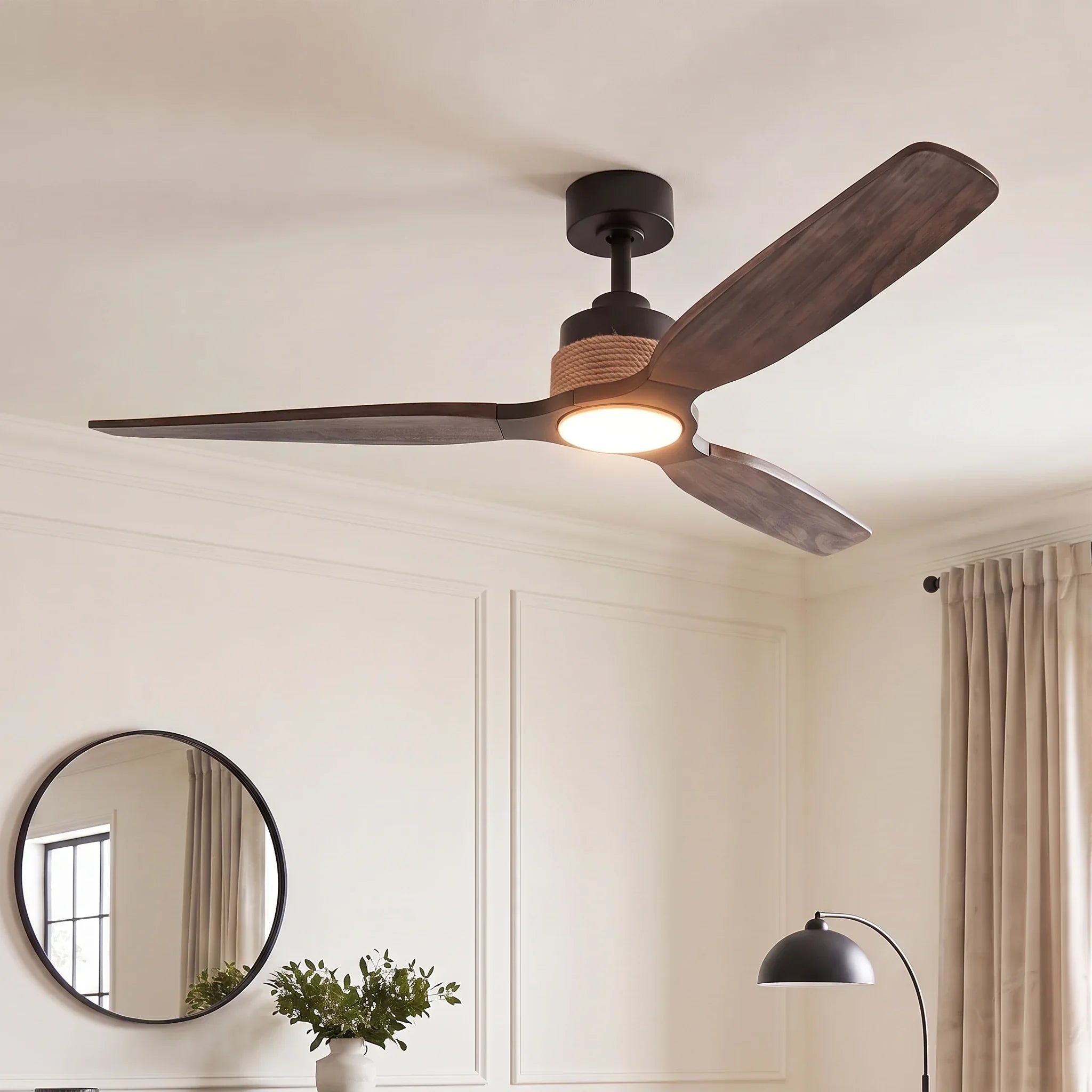 Louise Matte Black Ceiling Fan Ø142 cm with LED Light and 100% Solid Wood Blades