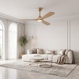 Ventilador de techo Livia de Soft Brass/madera clara Ø152 cm con luz LED y aspas de madera maciza 100% 