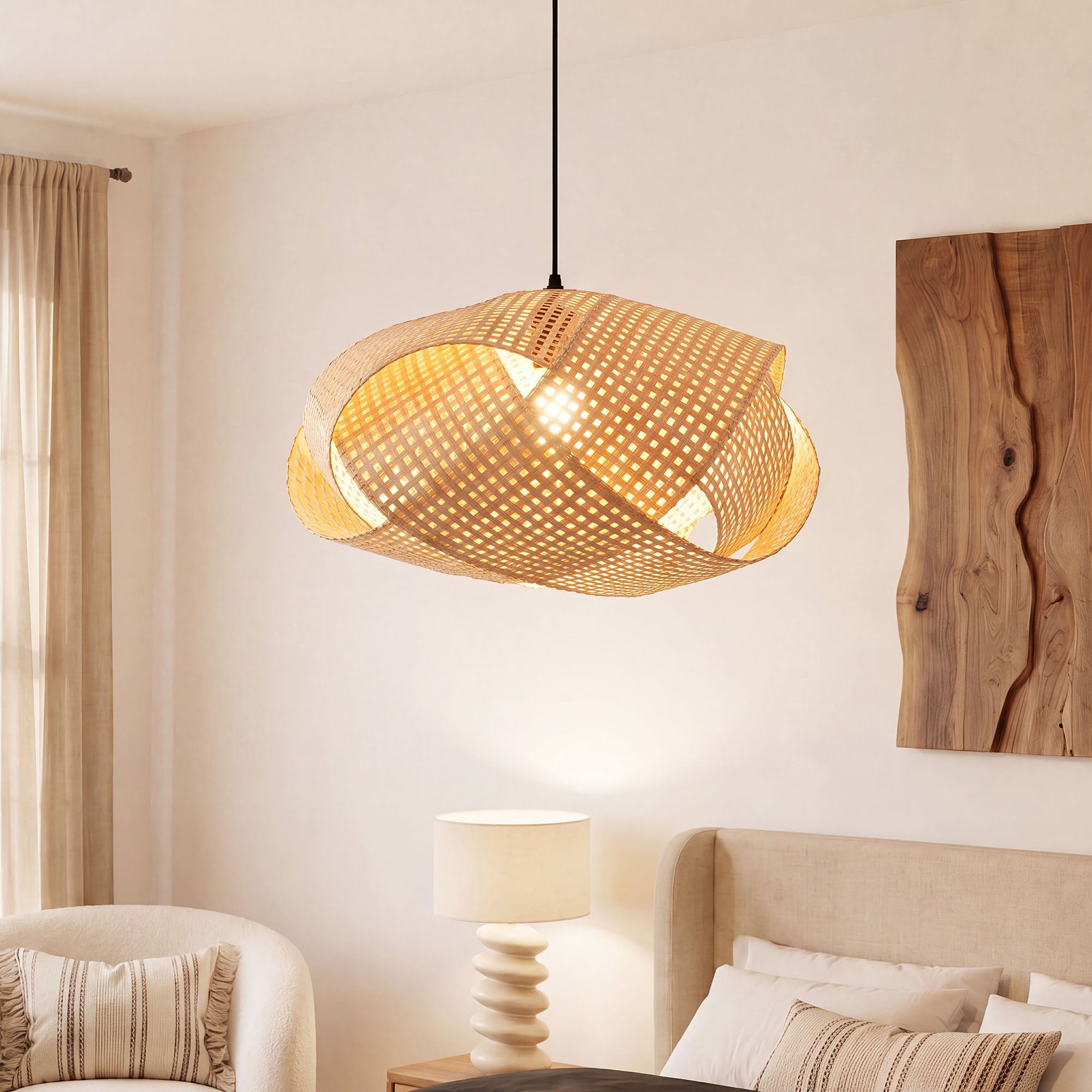 Earthy Wabi-Sabi Wave Bamboo Pendant Light Ø50cm