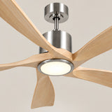 Ventilador de techo Amora cromo/madera clara de Ø132 cm con luz LED y aspas de madera maciza 100% 