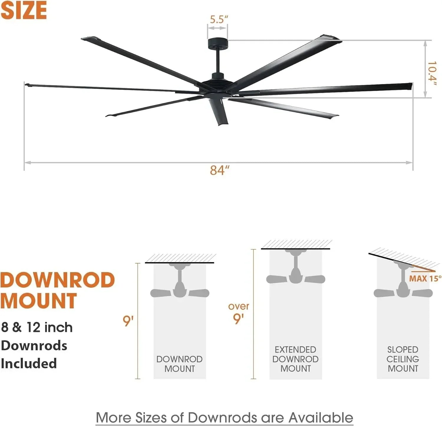 Ventilador de techo HVLS Silent Storm Ø213 cm / Ø254 cm con mando a distancia