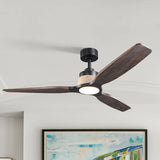 Ventilador de techo Louise negro mate Ø142 cm con luz LED y aspas de madera maciza 100%