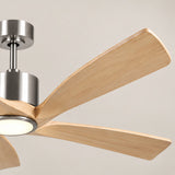 Ventilador de techo Amora cromo/madera clara de Ø132 cm con luz LED y aspas de madera maciza 100% 