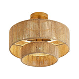 Lámpara de techo al ras con cuerda estilo granja tradicional Wabi-Sabi de 3 luces