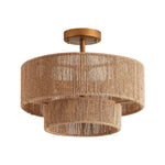 Lámpara de techo al ras con cuerda estilo granja tradicional Wabi-Sabi de 3 luces