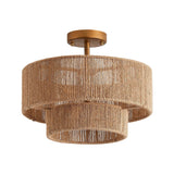 Lámpara de techo al ras con cuerda estilo granja tradicional Wabi-Sabi de 3 luces