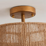 Lámpara de techo al ras con cuerda estilo granja tradicional Wabi-Sabi de 3 luces