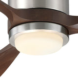 Ventilador de techo Mavren en níquel cepillado/nogal oscuro Ø132 cm con luz LED y aspas de madera maciza 100%