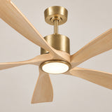 Ventilador de techo Amora de Soft Brass/madera clara Ø132 cm con luz LED y aspas de madera maciza 100%