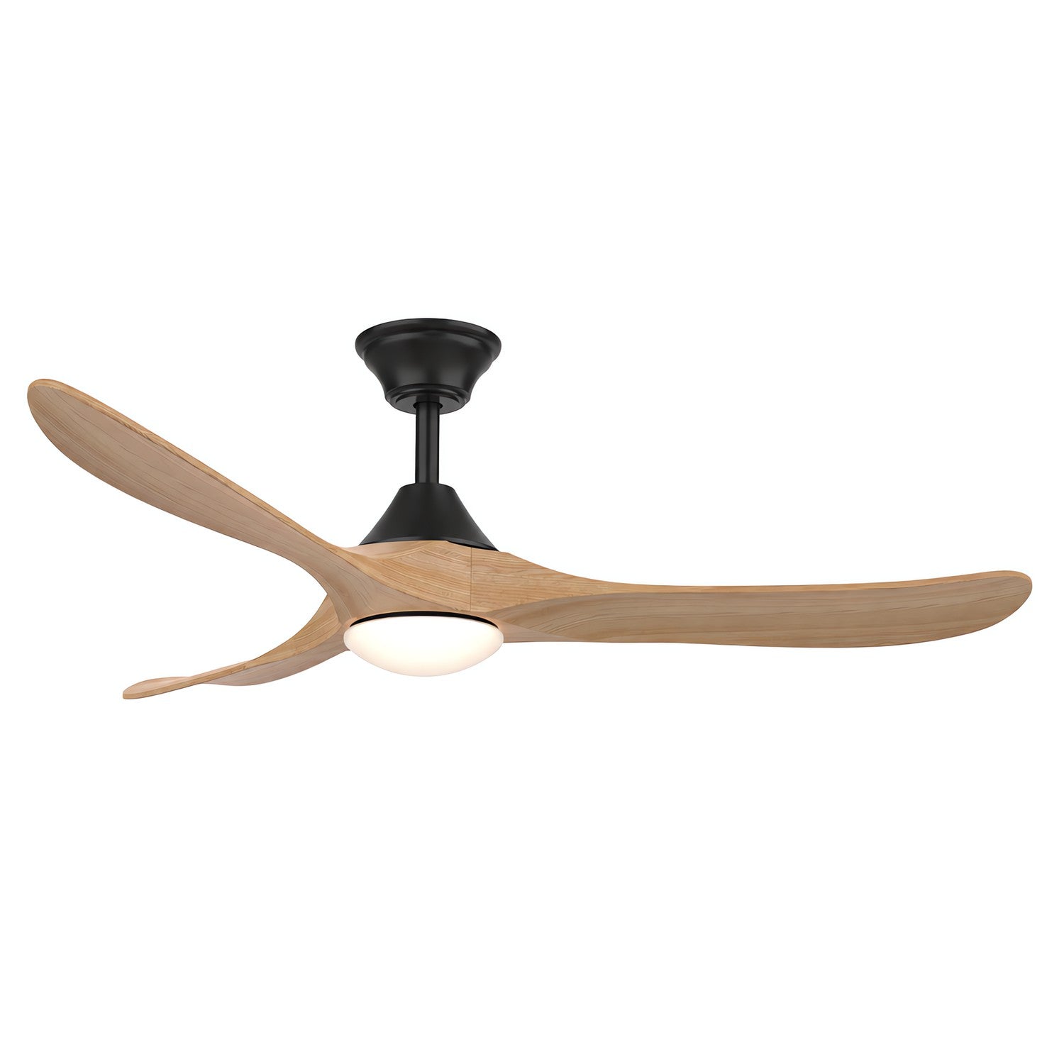 Ventilador de techo moderno con aspas de madera clara y luz LED integrada