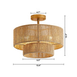 Lámpara de techo al ras con cuerda estilo granja tradicional Wabi-Sabi de 3 luces