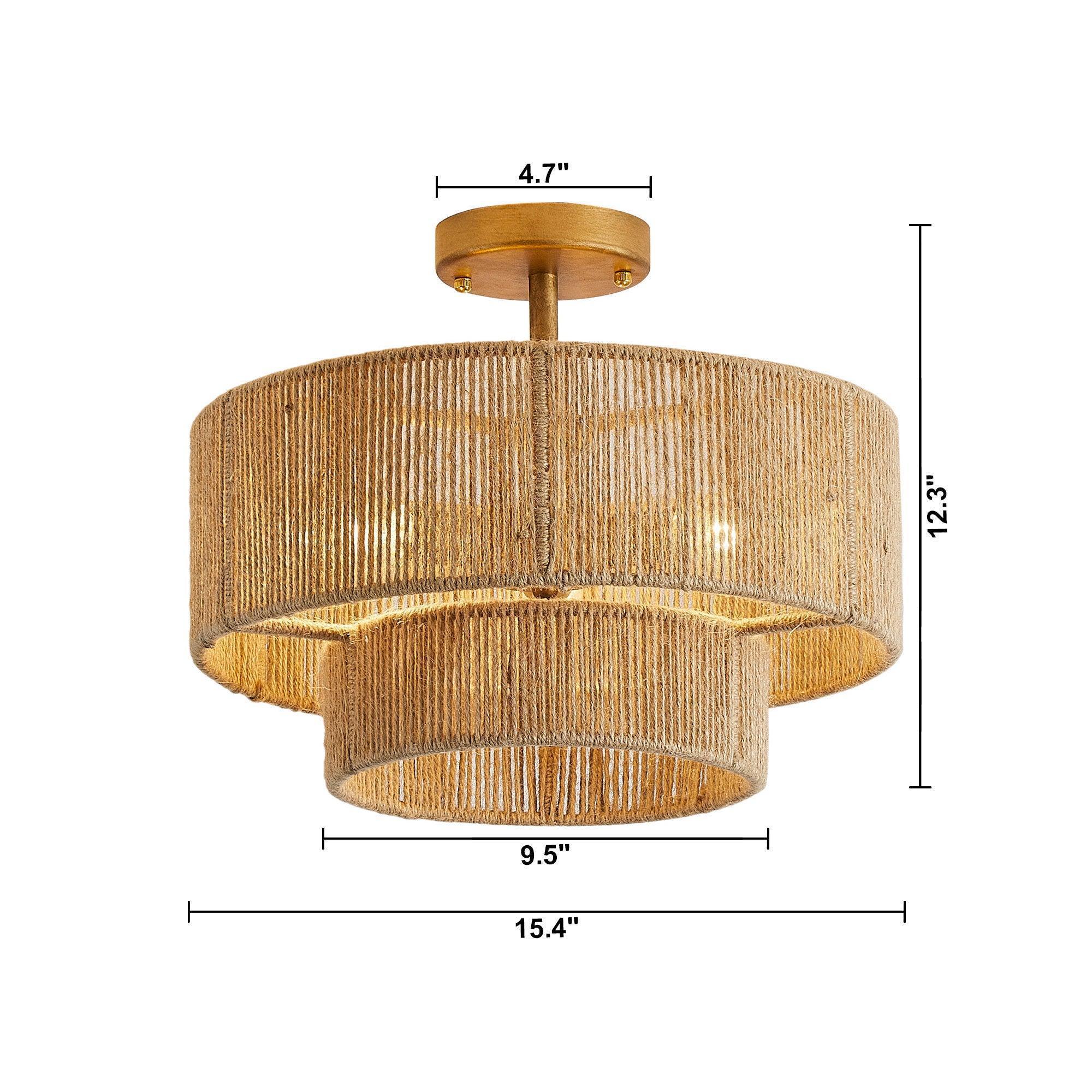 Lámpara de techo al ras con cuerda estilo granja tradicional Wabi-Sabi de 3 luces