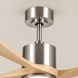 Ventilador de techo Amora cromo/madera clara de Ø132 cm con luz LED y aspas de madera maciza 100% 