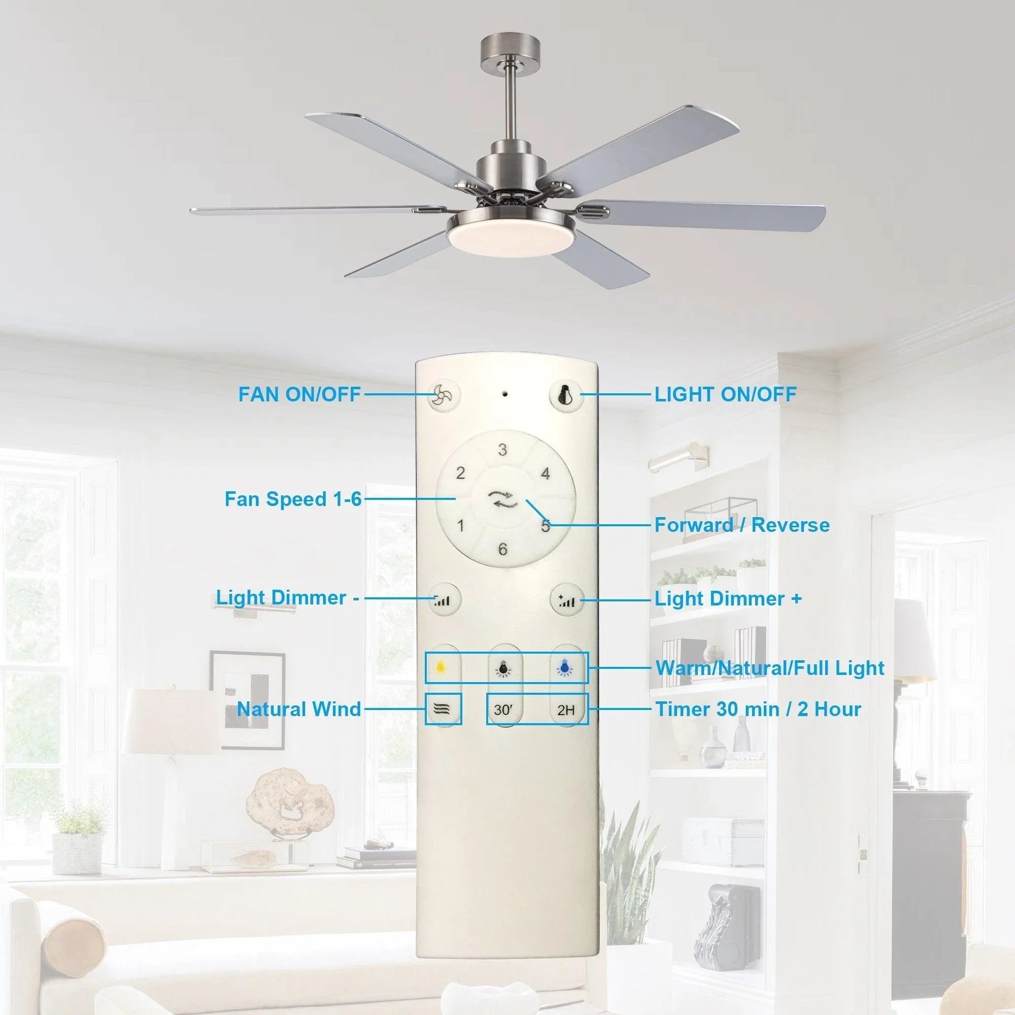Ventilador de techo moderno Lucknow de 152 cm (60") con iluminación y mando a distancia