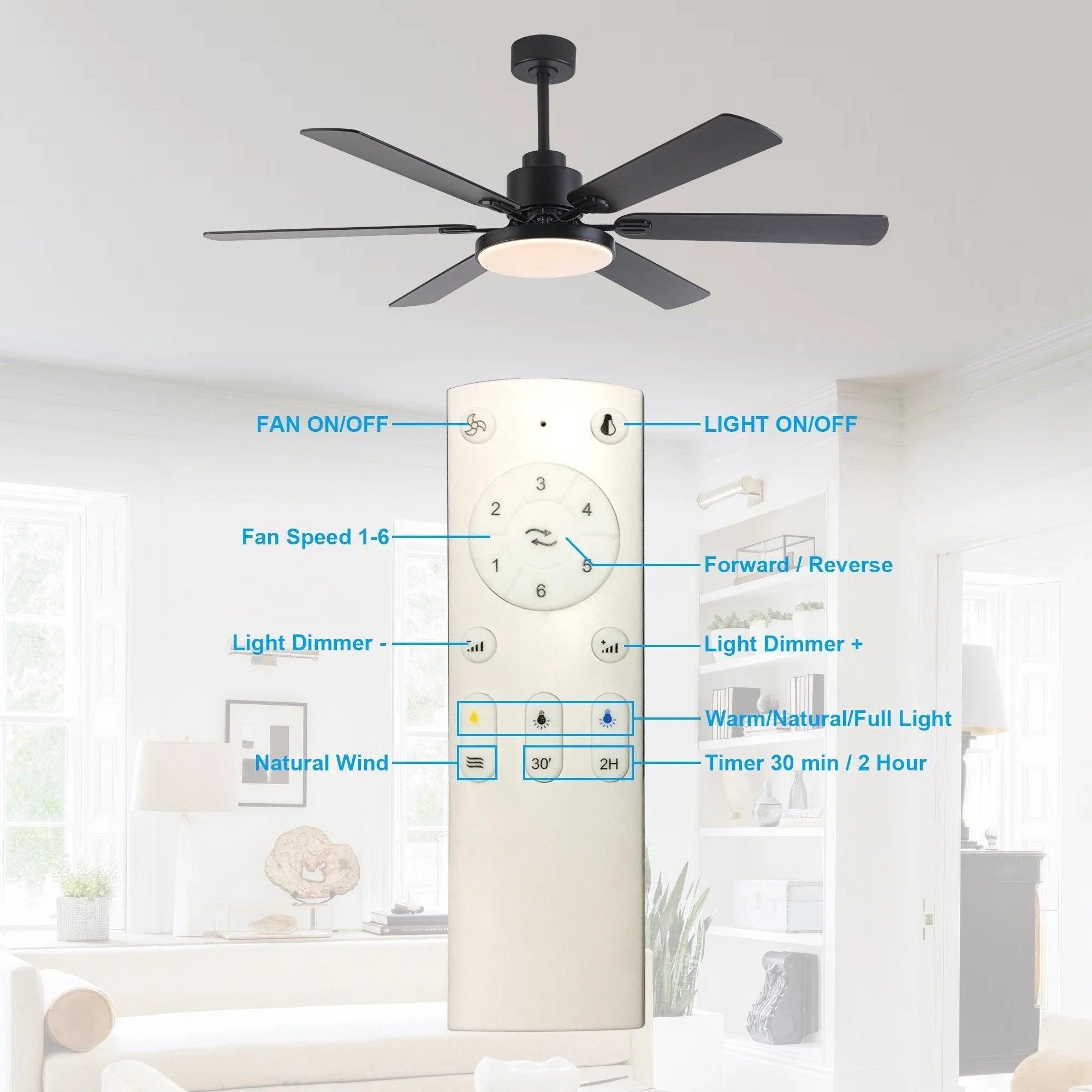 Ventilador de techo reversible de Ø152 cm Motor DC con iluminación y mando a distancia