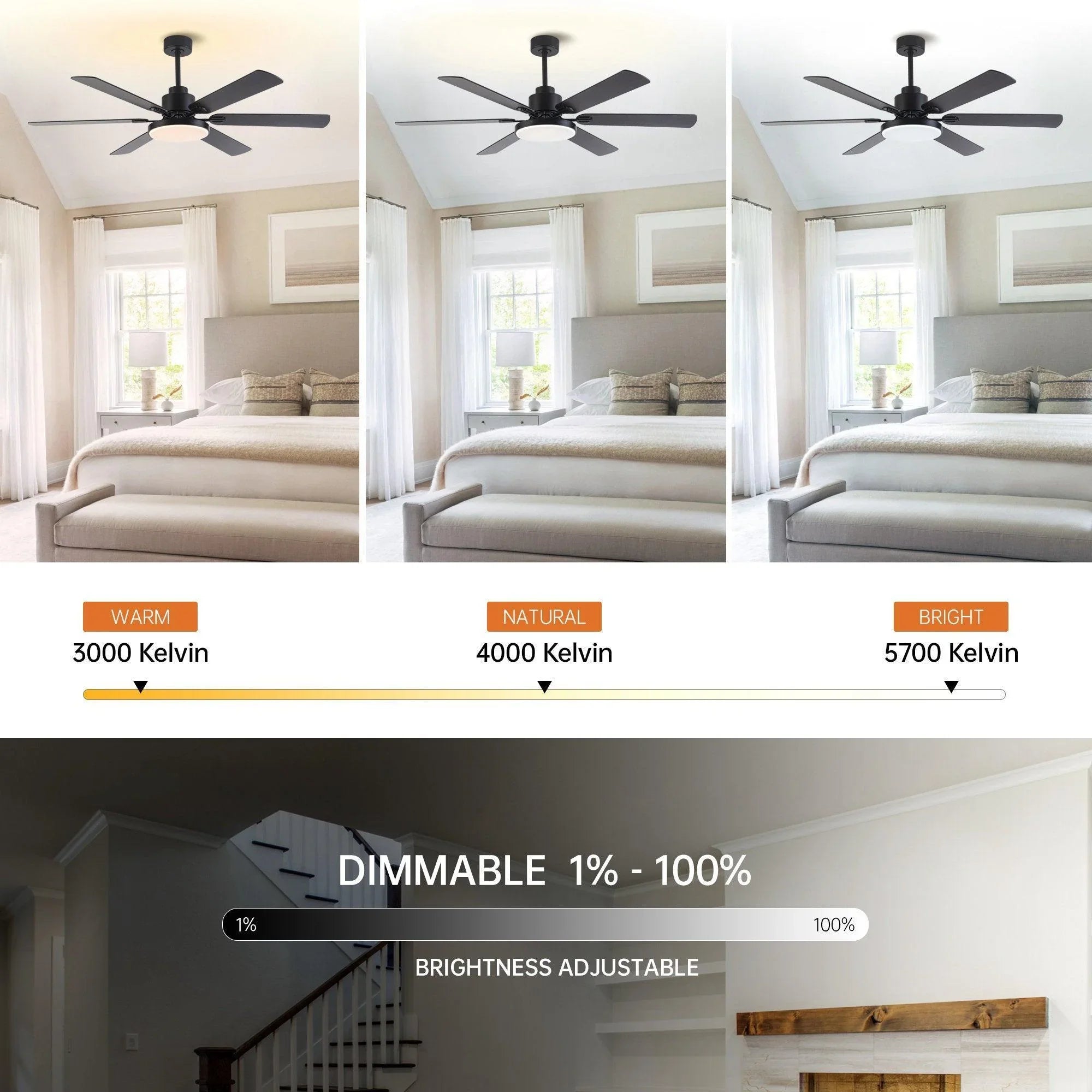 Ventilador de techo reversible de Ø152 cm Motor DC con iluminación y mando a distancia