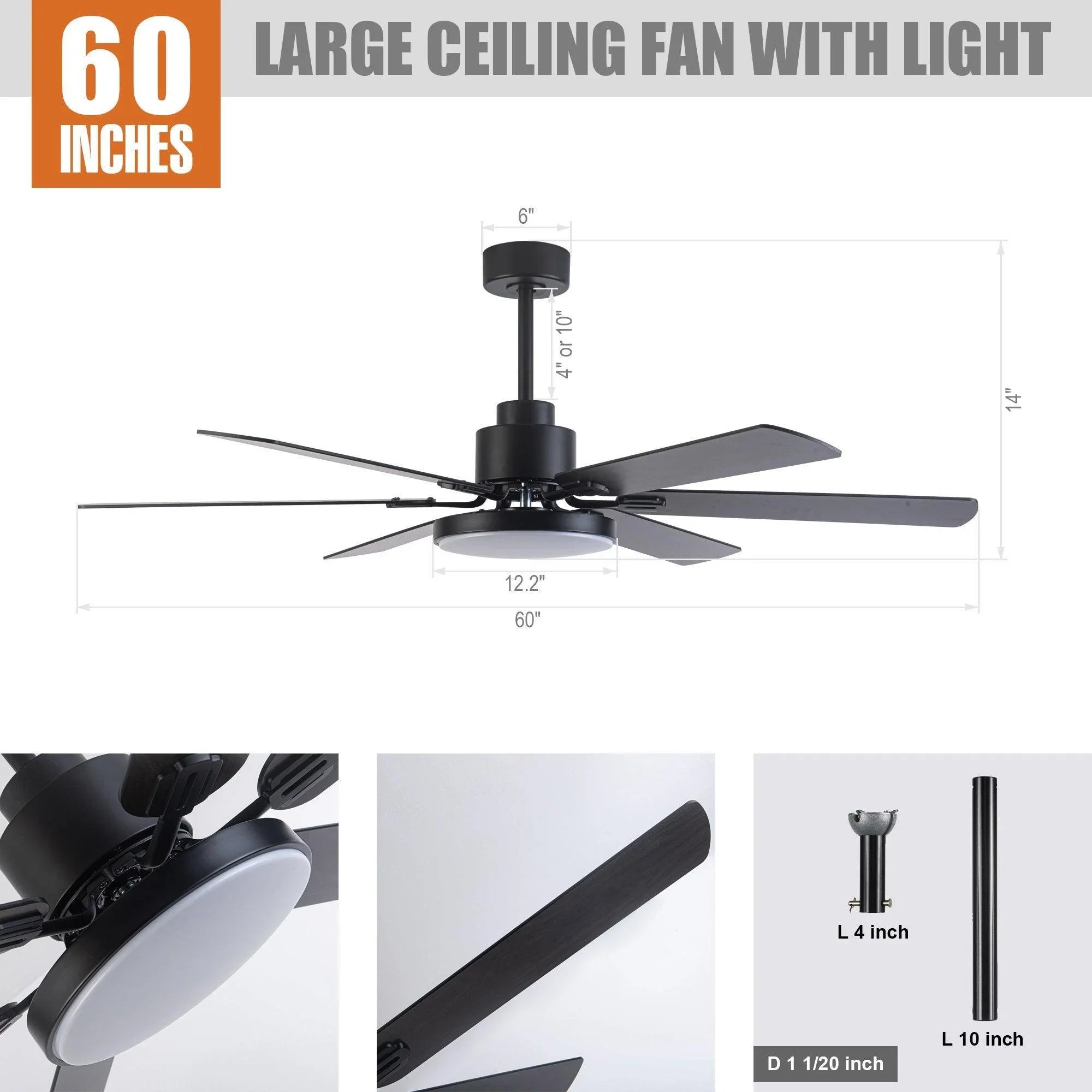 Ventilador de techo reversible de Ø152 cm Motor DC con iluminación y mando a distancia
