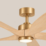 Ventilador de techo Vesta de Soft Brass/madera clara de Ø152 cm con luz LED y aspas de madera maciza 100% 
