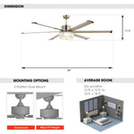 Ventilador de techo reversible de Ø165 cm con luz y mando a distancia