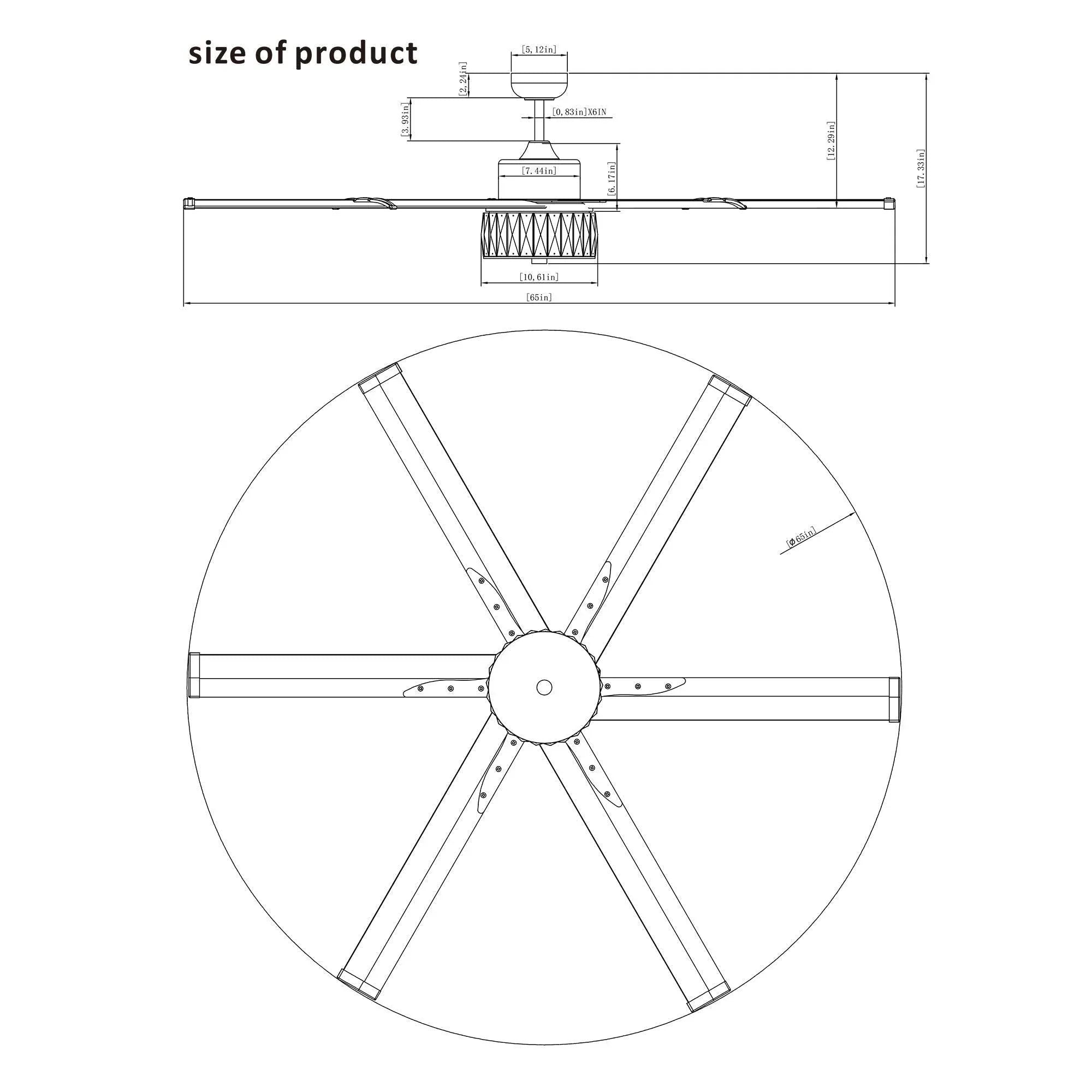 Ventilador de techo reversible de Ø165 cm con luz y mando a distancia
