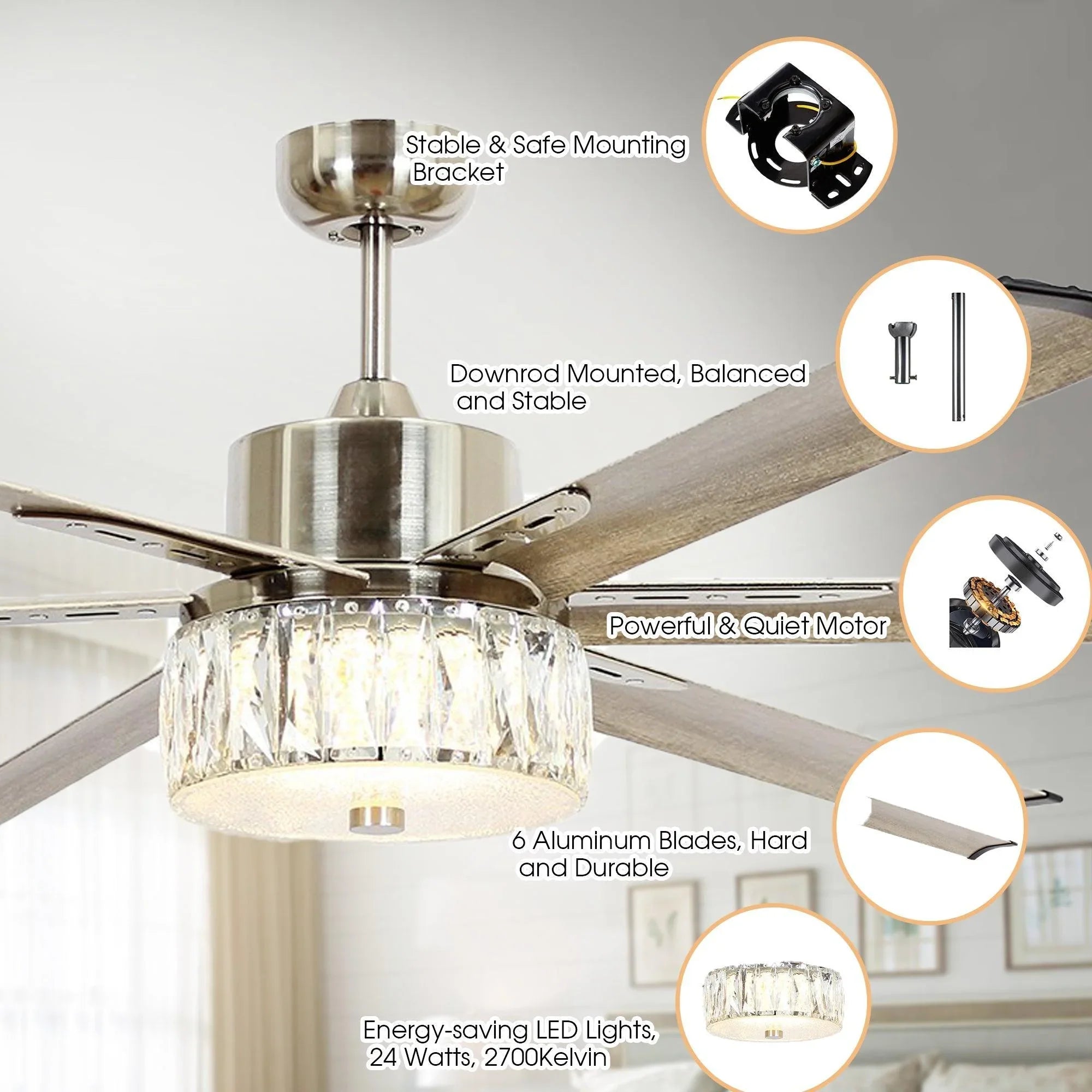 Ventilador de techo reversible de Ø165 cm con luz y mando a distancia