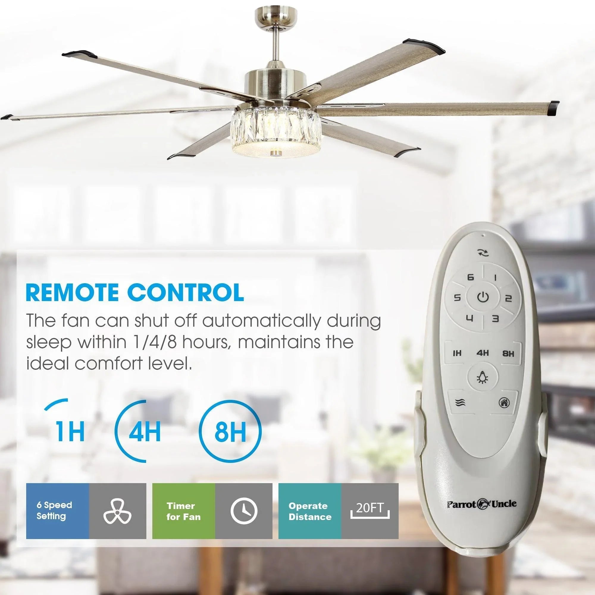 Ventilador de techo reversible de Ø165 cm con luz y mando a distancia