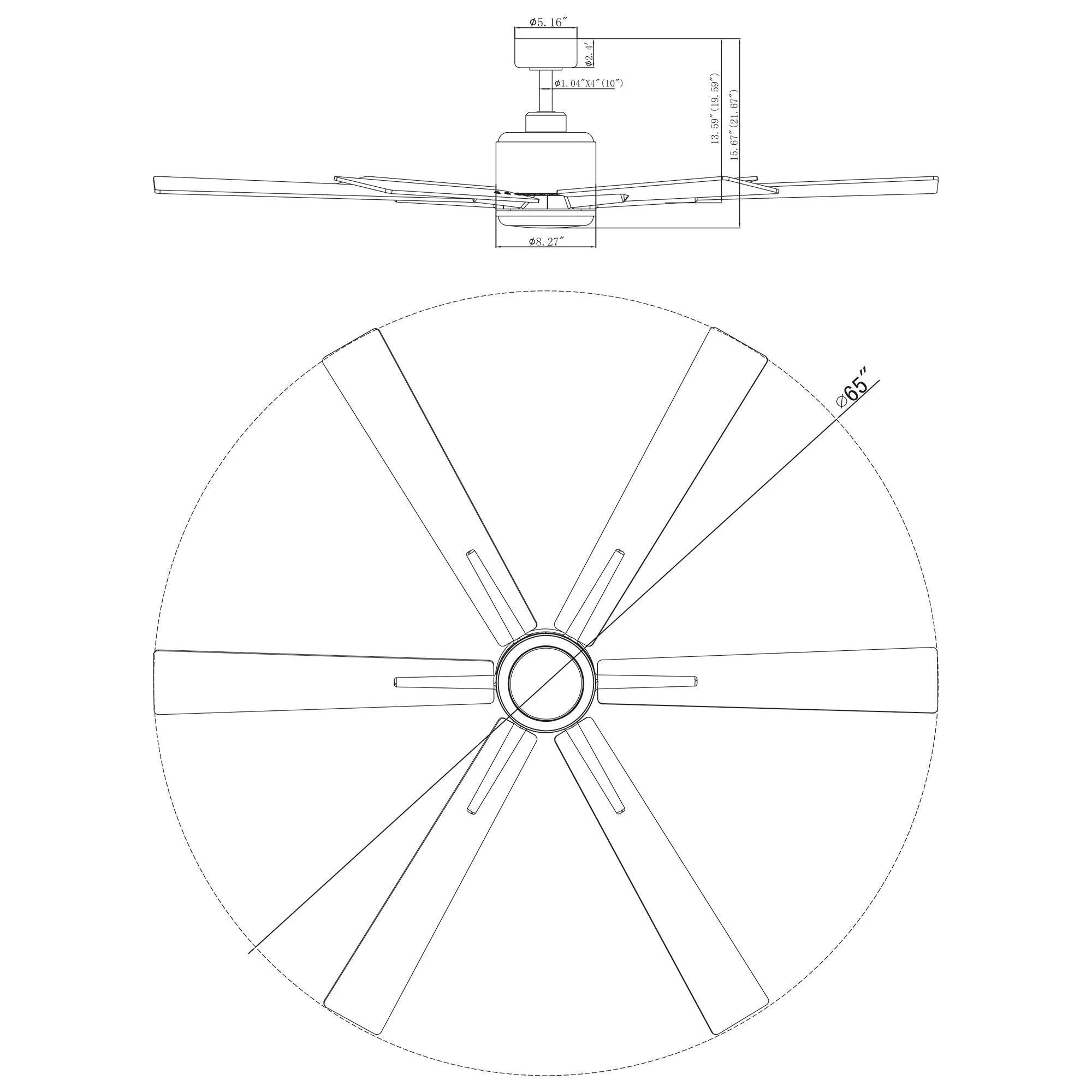 Ventilador de techo industrial Monty Ø165cm con luz y mando a distancia