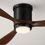 Ventilador de techo Mavren negro y nogal oscuro de Ø132 cm con luz LED y aspas de madera maciza 100% 