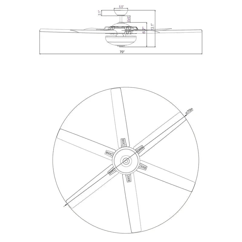 Ventilador de techo de Ø178 cm con luz y mando a distancia