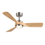 Ventilador de techo Elva en níquel cepillado/madera clara Ø112 cm con luz LED y aspas de madera maciza 100%