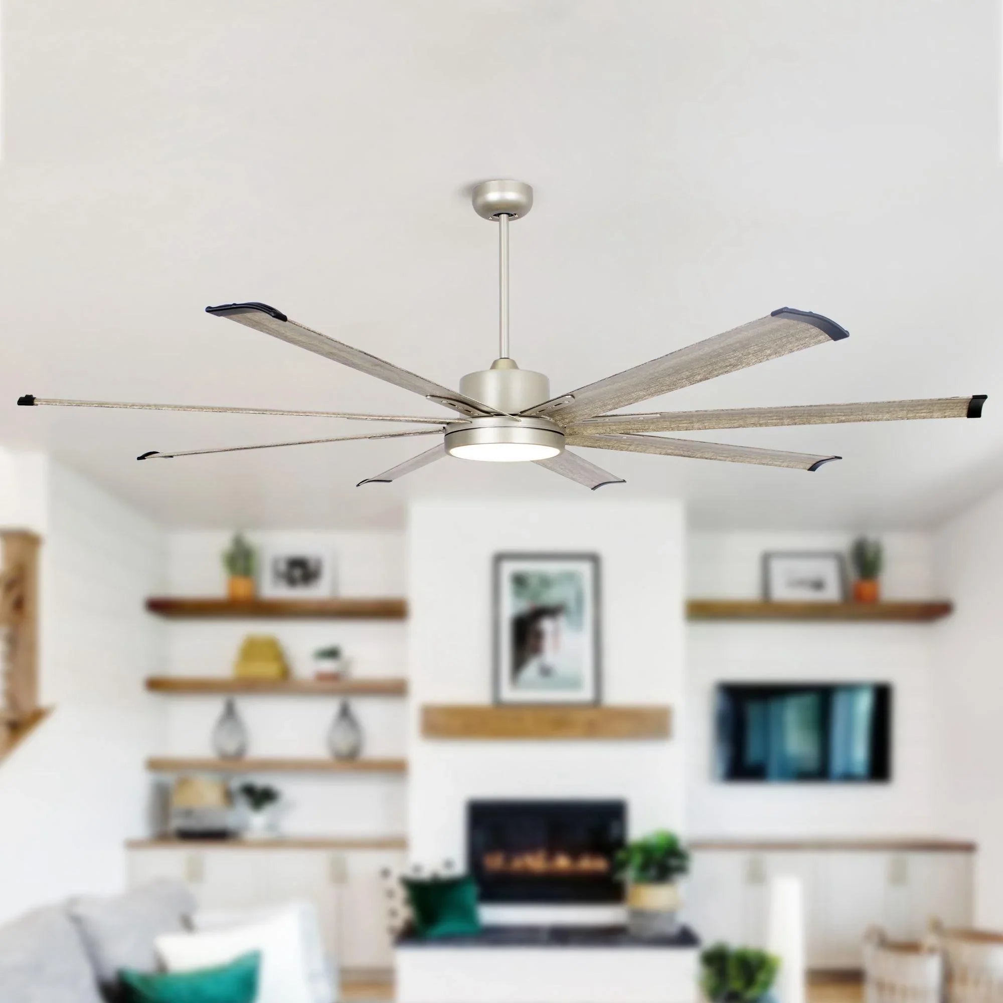 Ventilador de techo Bankston Modern de 189 cm (72") con acabado en níquel satinado, montaje con varilla Motor DC, iluminación LED y mando a distancia