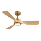 Ventilador de techo Elva Soft Brass/madera clara de Ø112 cm con luz LED y aspas de madera maciza 100% 