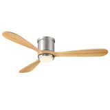 Ventilador de techo Mavren de níquel cepillado/madera clara de Ø132 cm con luz LED y aspas de madera maciza 100% 