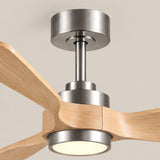 Ventilador de techo Elva en níquel cepillado/madera clara Ø112 cm con luz LED y aspas de madera maciza 100%