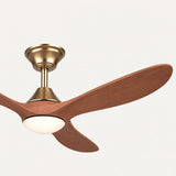 Ventilador de techo Selva de latón envejecido/madera de cerezo de Ø132 cm con luz LED y aspas de madera maciza 100% 