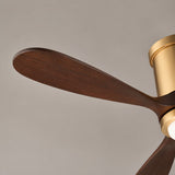 Ventilador de techo Mavren Soft Brass y nogal oscuro de Ø132 cm con luz LED y aspas de madera maciza 100% 