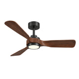 Ventilador de techo Mavren de madera negra/cerezo Ø112 cm con luz LED y aspas de madera maciza 100% 