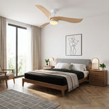 Ventilador de techo silencioso PHIL de Ø132 cm con acabado de grano de madera, luz LED y 40W Motor DC