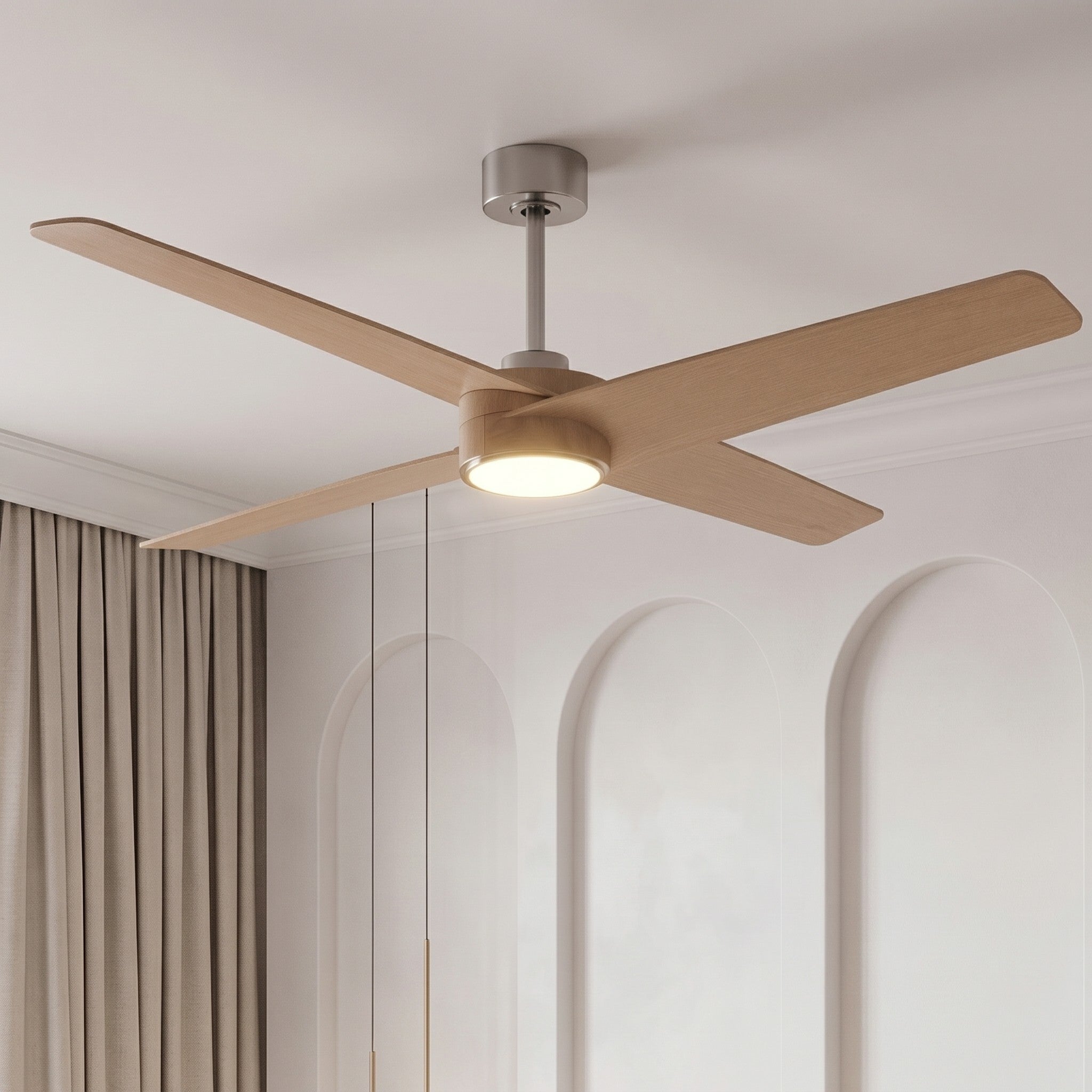 Parvez Beech And Chrome Tone Silent Ceiling Fan Ø152 cm With Led Light